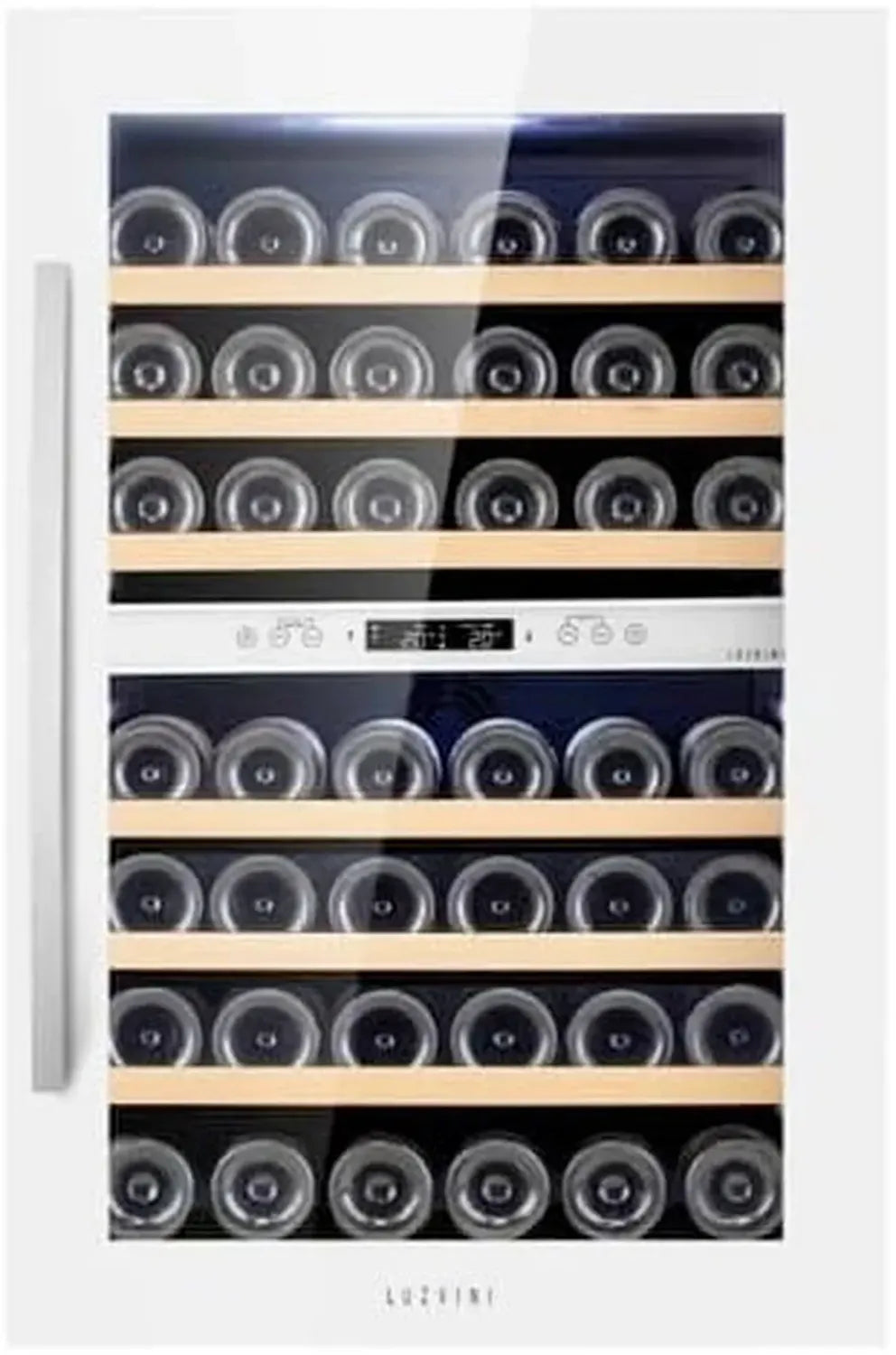 Zweizonen-Weinkühlschrank mit Glastür für 42 Flaschen, Edelstahldesign, leise Kühlung
