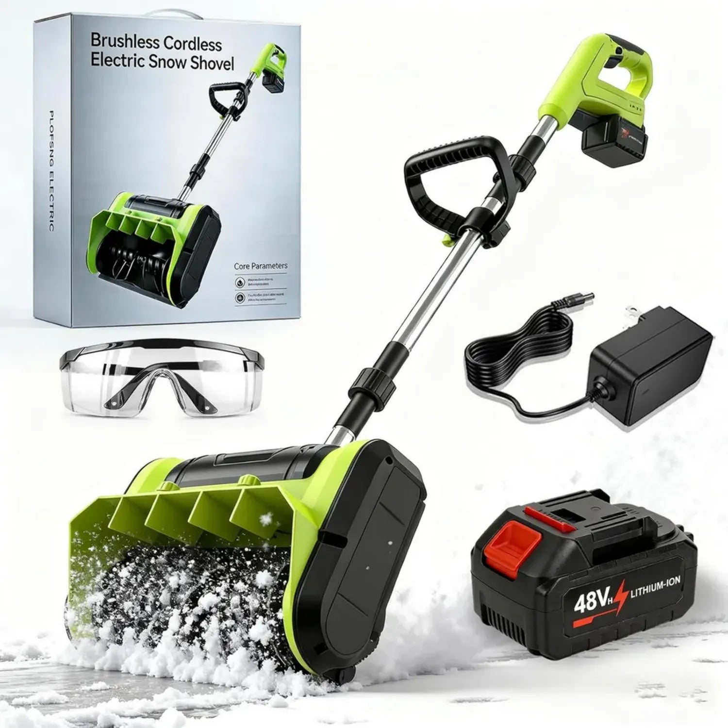Kabelloser Schneeschaufel mit 13,5 Zoll Bürstenloser Motor, inklusive 2x 4,0 Ah Akkus und Schnellladegerät, Leichtes 5,4 kg Design für Gehwege, Terrassen und Einfahrten
