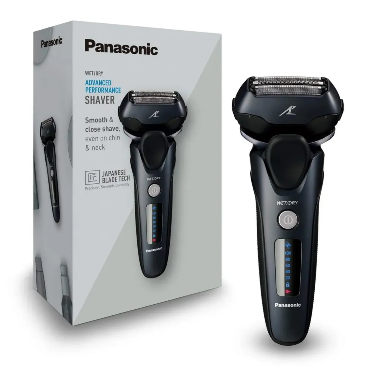Panasonic Elektrorasierer für Herren, nass/trocken, 3-fach-Schersystem, Linearmotor, mit Barttrimmer, Schwarz